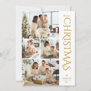 Moderne elegante goldene Weihnachts-Fotocollage mi Feiertagskarte