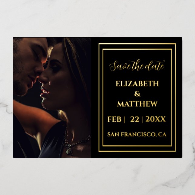moderne, elegante Goldfolie Save the Date Folieneinladung (Vorderseite)