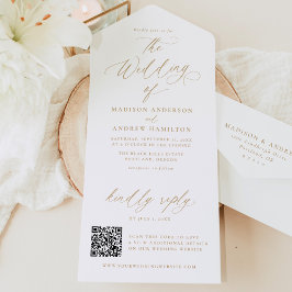 Moderne elegante Goldkalligraphie-Hochzeit All In One Einladung