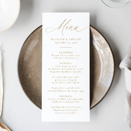 Moderne elegante Goldkalligraphie-Hochzeit Menükarte