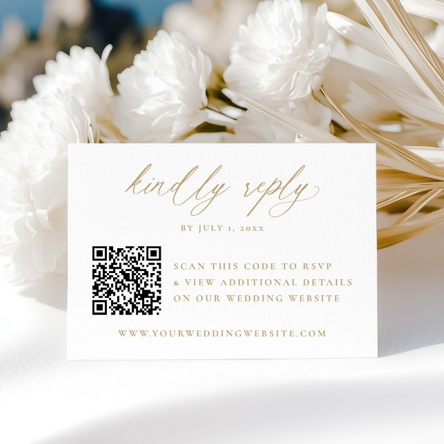 Moderne elegante Goldkalligraphie QR Code Hochzeit RSVP Karte (Von Creator hochgeladen)