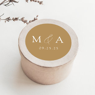 Moderne, elegante Goldmonogramm-Hochzeit Runder Aufkleber