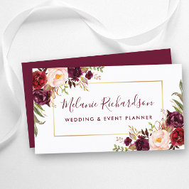 Moderne elegante Goldrahmen Burgund Blumen Visitenkarte