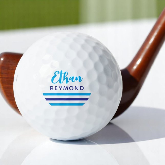 Moderne Elegante Golfer Blauer Name 3 Streifen Golfball (Von Creator hochgeladen)