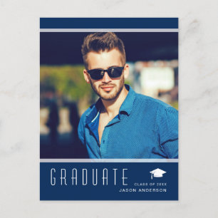 Moderne Elegante Graduate Foto Blaue Ankündigung Postkarte