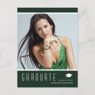 Moderne Elegante Graduate Foto Grüne Ankündigung Postkarte