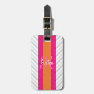 Moderne Elegante Grau Rosa Zickzack Personalisiert Gepäckanhänger