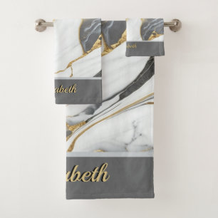 Moderne Elegante graue Marmorkunst Imitate Gold Gl Badhandtuch Set