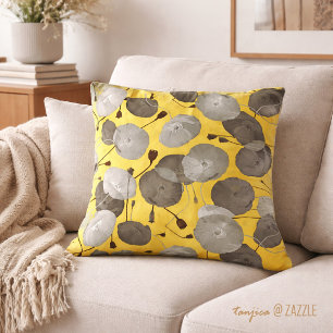 Moderne elegante graue Mohnblumen Senfgelb Kissen