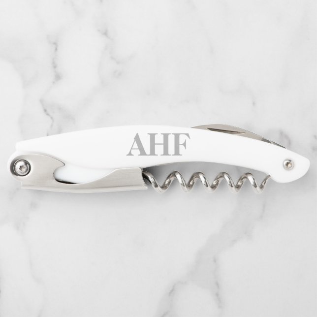 Moderne, elegante graue Monogramm-Initialen Kellnermesser (Vorderseite)