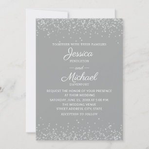 Moderne elegante graue und silberne Glitter-Hochze Einladung