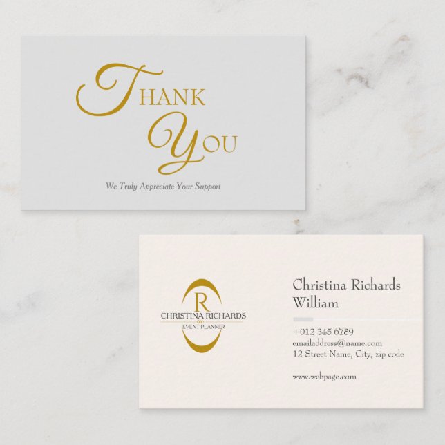 Moderne, elegante Gray and Gold Dankeschön Card Visitenkarte (Vorne/Hinten)