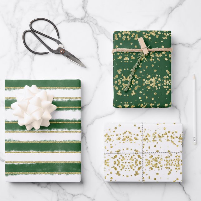 Moderne Elegante Green Gold Weihnachtsfeiertage Geschenkpapier Set (Vorderseite)