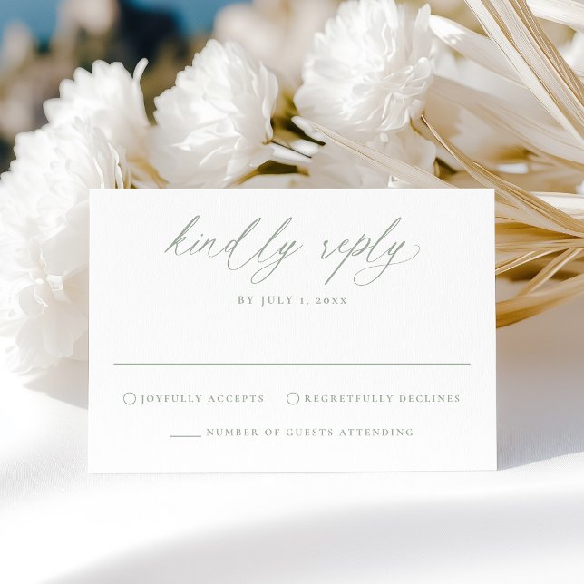 Moderne, elegante Grün-Kalligrafie-Hochzeit RSVP Karte (Von Creator hochgeladen)