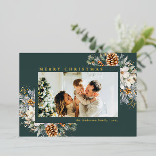 Moderne elegante grüne Botanik Foto Weihnachten Folien Feiertagskarte