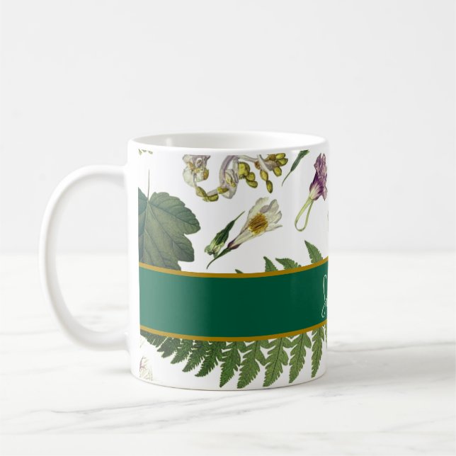 Moderne, elegante grüne Frühlingsstifte und Blätte Kaffeetasse (Links)