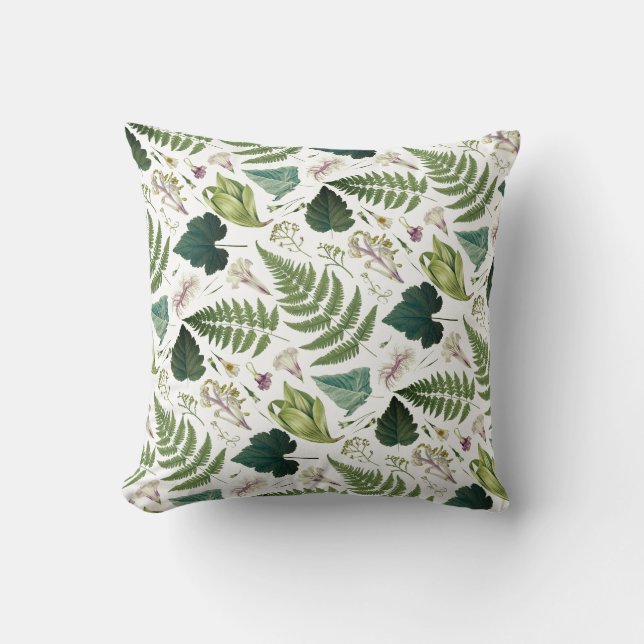 Moderne, elegante grüne Frühlingsstifte und Blätte Kissen (Vorderseite)