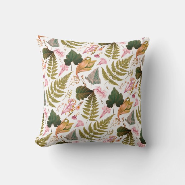 Moderne, elegante grüne Frühlingsstifte und Blätte Kissen (Vorderseite)