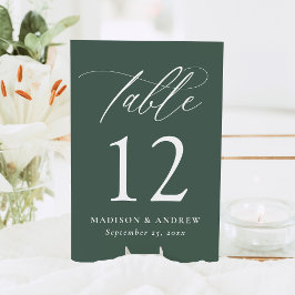 Moderne elegante grüne Hochzeit in Kalligrafie Tischnummer