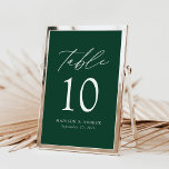 Moderne elegante grüne Hochzeitssemble-Tischnummer<br><div class="desc">Trendy, minimalistische Hochzeitskarten mit modernen, weißen Schriftzeichen mit "Table" in moderner Kalligraphie-Schrift. Das Design weist einen grünen Hintergrund oder eine Farbe Ihrer Wahl auf. Das Design wiederholt sich auf der Rückseite. Um die smaragdgrünen Tischkarten zu bestellen: Fügen Sie Ihren Namen, Ihr Hochzeitstag und Ihre Tischnummer hinzu. Fügen Sie jede Nummer...</div>