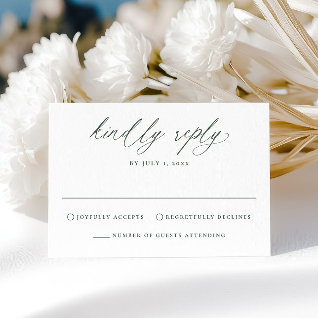 Moderne elegante grüne Kalligraphie-Hochzeit RSVP Karte (Von Creator hochgeladen)