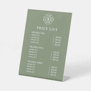 Moderne Elegante Grüne Logo Service Menü Preislist Sockelschild