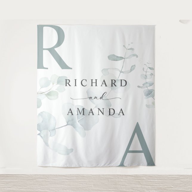 Moderne Elegante Grüne Minimalistische Hochzeit Wandteppich (Vorderseite)