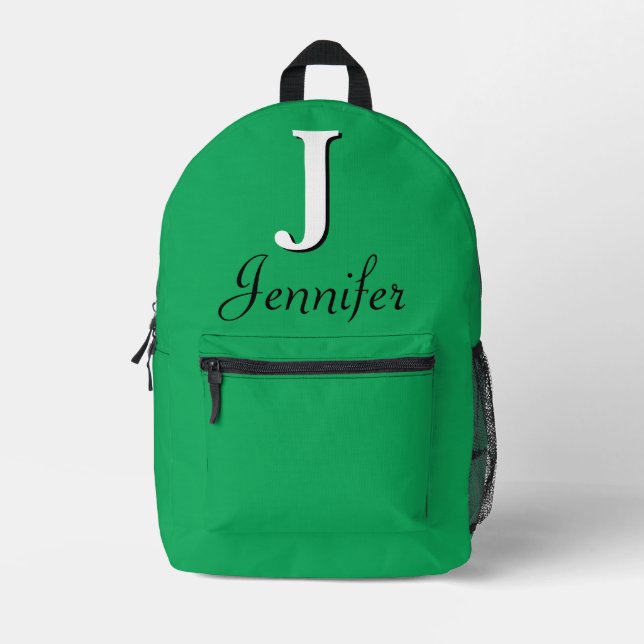 Moderne elegante grüne Monogram Bedruckter Rucksack (Vorderseite)