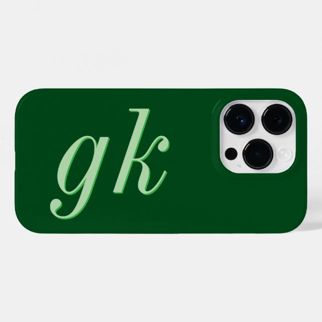 Moderne elegante grüne Monogramm-Initialen Case-Mate iPhone Hülle (Rückseite (Horizontal))
