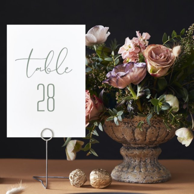 Moderne, elegante, grüne, neutrale weiße Hochzeit Tischnummer (Von Creator hochgeladen)