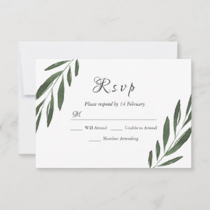 Moderne elegante grüne Wasserfarben Leaf Wedding R RSVP Karte