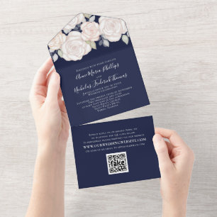 Moderne elegante Grünpflanzen-Blumen-Watercolor-QR All In One Einladung