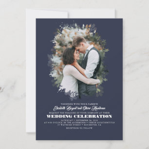 Moderne Elegante Grünpflanzen Foto Overlay Hochzei Einladung