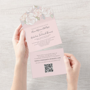 Moderne Elegante Grüntöne Wasserfarben Florales QR All In One Einladung