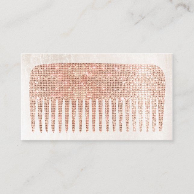 Moderne Elegante Haar Salon Rose Gold Sequins Comb Visitenkarte (Vorderseite)