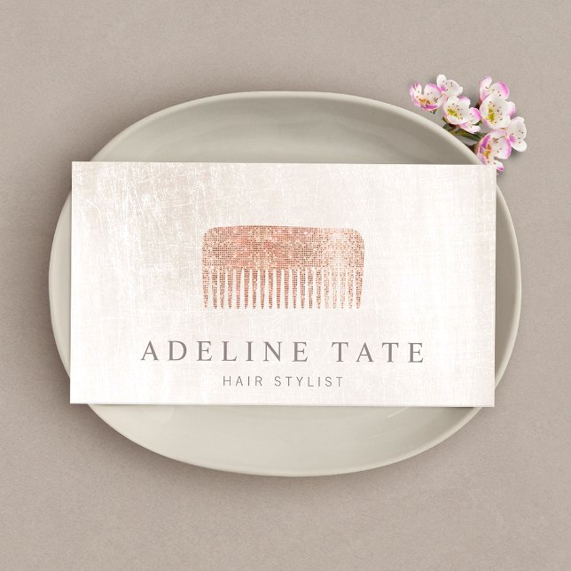 Moderne Elegante Haar Stylist Rose Gold Sequin Com Visitenkarte (Von Creator hochgeladen)