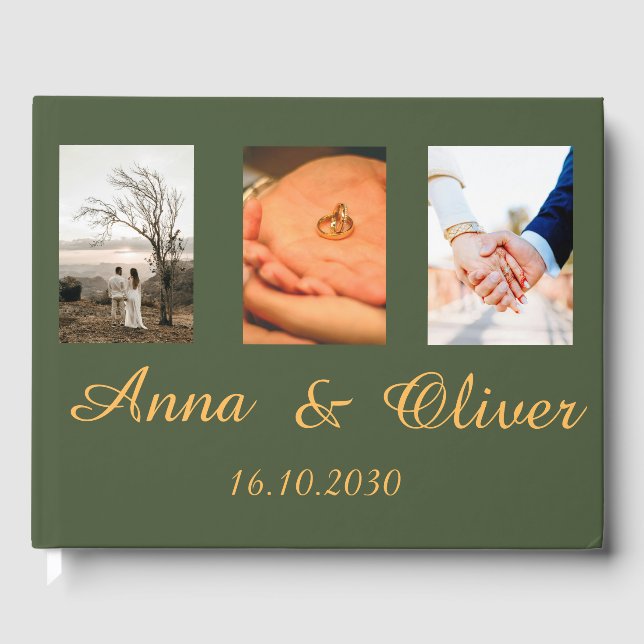 Moderne elegante handgeschriebene Foto-Hochzeitsle Gästebuch (Vorderseite)