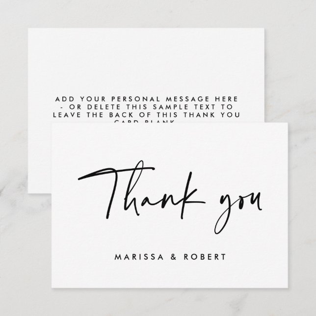 Moderne, elegante, handgeschriebene Skripthochzeit Dankeskarte (Vorne/Hinten)