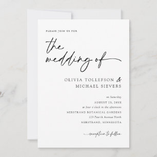 Moderne elegante Handschrift Weiße Hochzeit Schwar Einladung