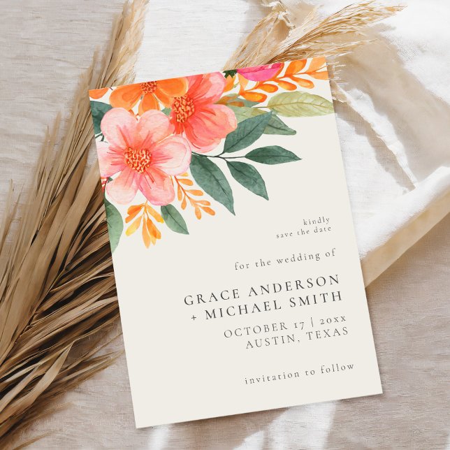 Moderne elegante, helle Blumenhochzeit Save The Date (Von Creator hochgeladen)
