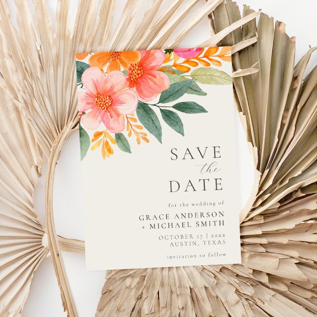 Moderne elegante, helle Blumenhochzeit Save The Date (Von Creator hochgeladen)