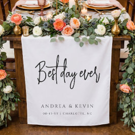 Moderne elegante Hochzeit Best Day Ever Willkommen Wandteppich