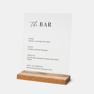 Moderne Elegante Hochzeit Das Bar Menu Acrylschild
