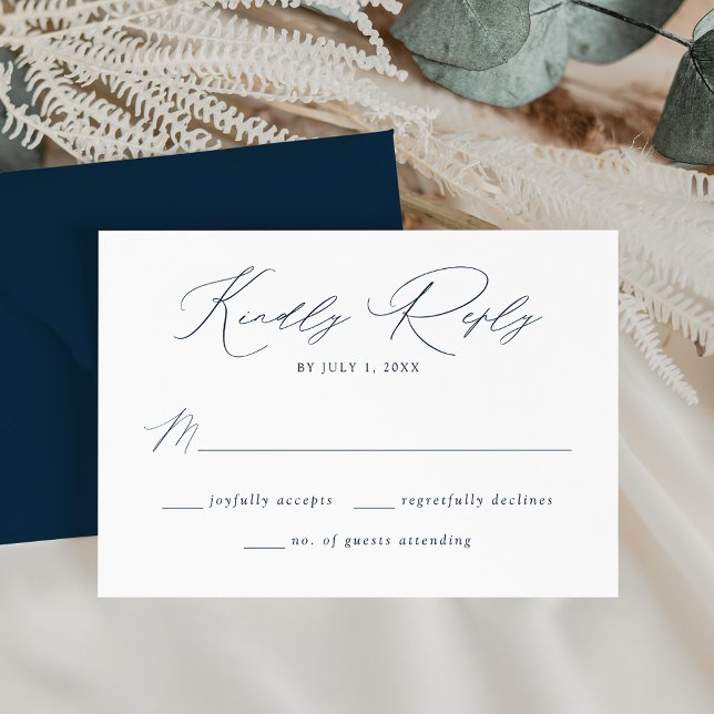 Moderne, elegante Hochzeit der Navy RSVP Karte (Von Creator hochgeladen)