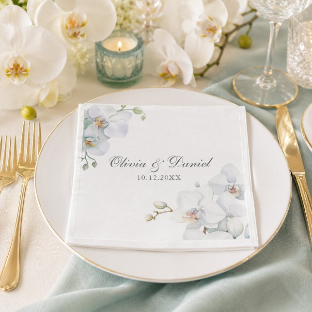 Moderne, elegante Hochzeit der Orchideen Serviette (Modern Elegant White Orchid Wedding Napkins)