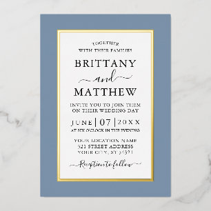 Moderne elegante Hochzeit Dusty Blue Gold Folieneinladung