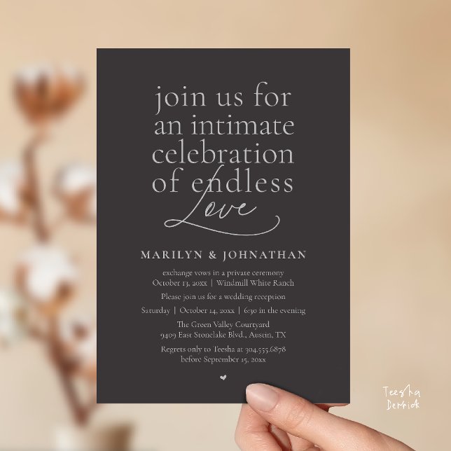 Moderne elegante Hochzeit, Endlose Liebe, Empfang Einladung (Modern Elegant Wedding, Endless Love, Reception Dinner Invitation Card in Charcoal Grey Silver)