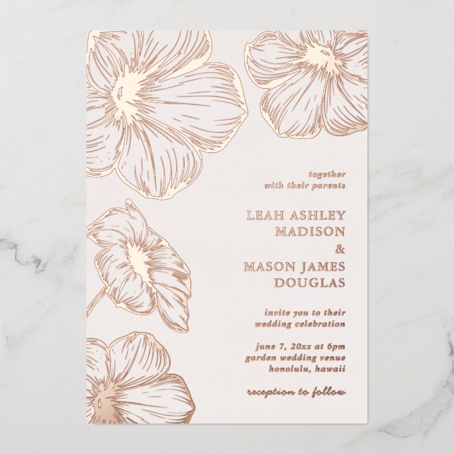 Moderne, elegante Hochzeit Folieneinladung (Vorderseite)