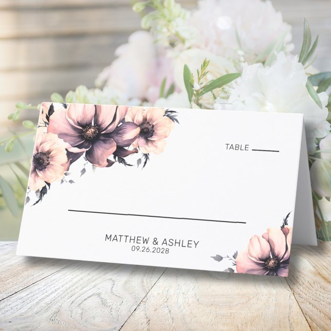 Moderne elegante Hochzeit im Wasser Rosa Platzkarte (Modern Elegant Watercolor Floral Pink Wedding Place Card)