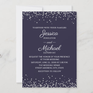Moderne elegante Hochzeit in Navy Blau mit Silberg Einladung